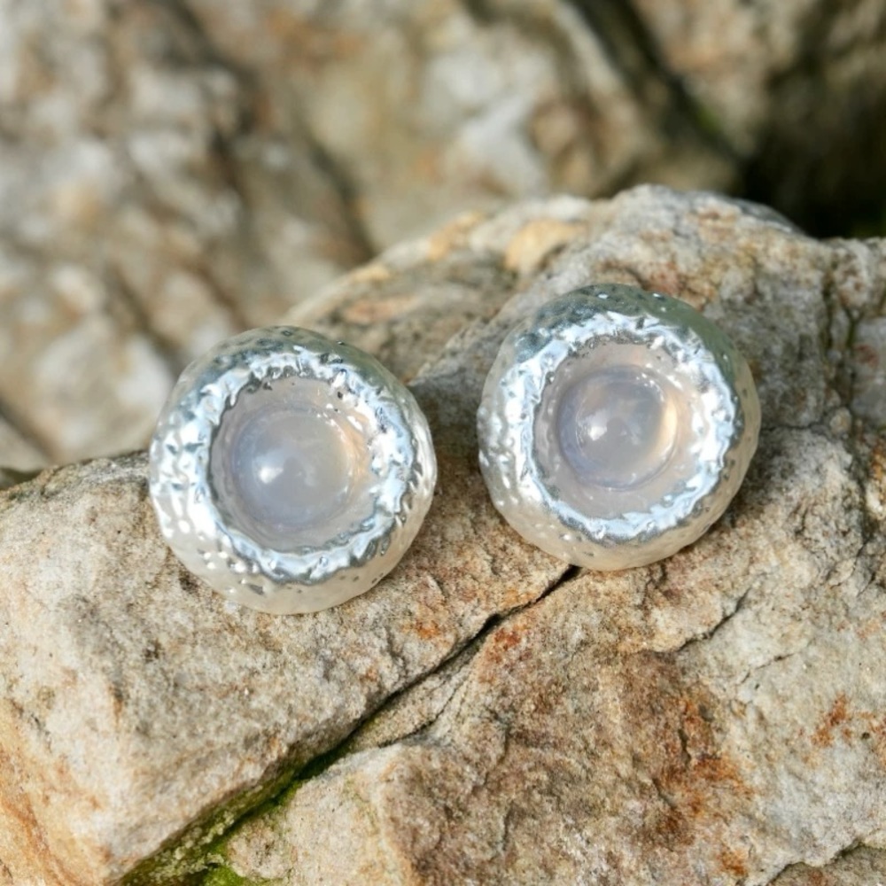 Silver gray agate Stud Earrings